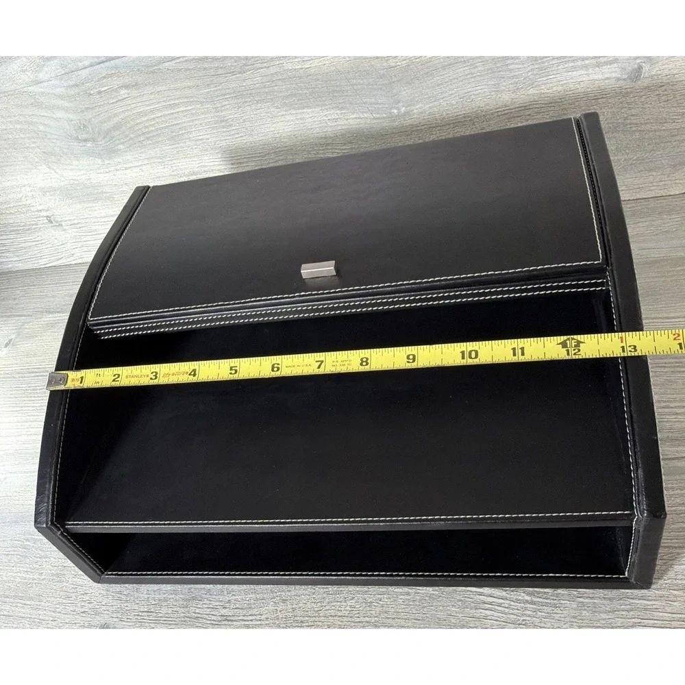 Vtg Faux Leather Desk Box W/ Lid Organizer Writers Box Office MCM 13.5